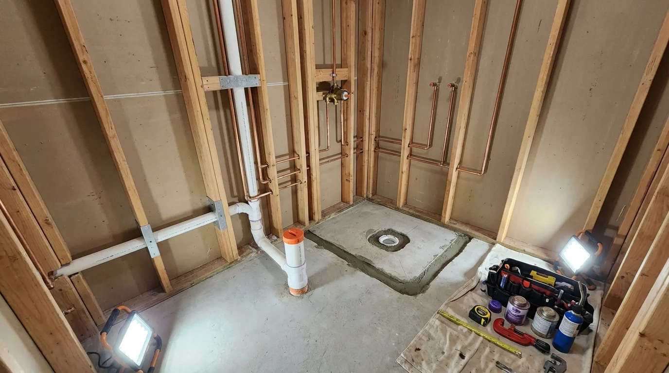 Bathroom rough-in plumbing during remodel by Johns Plumbing LLC in Casa Grande